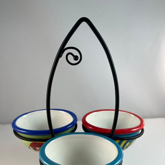 Fish Ceramic Condiment Sauce Holders Metal Fish Shaped Tidbit Caddy - Picture 4 of 16